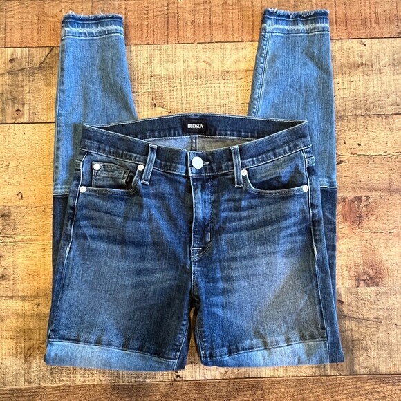 Hudson Denim Jeans Isla Midrise Raw Hem Patchwork Size 27 - Picture 4 of 7